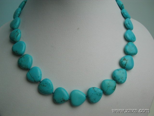 17"" exquisite 12mm blue heart shape turquoise necklace