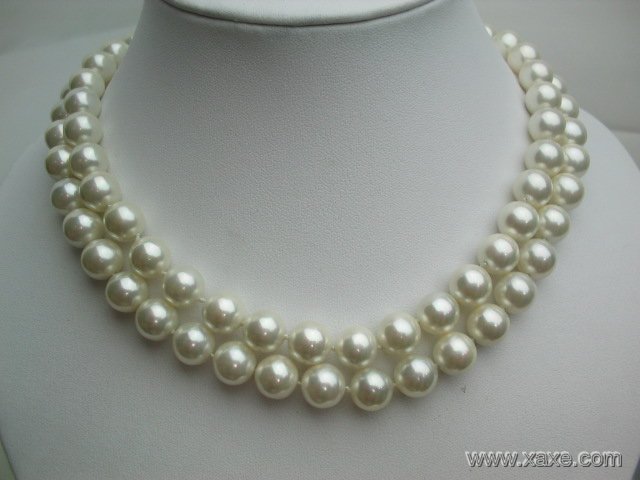 17-18'' 2 strands 12mm white seashell pearl necklace