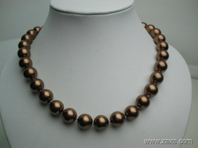 18"" big 12mm champagne seashell pearl necklace