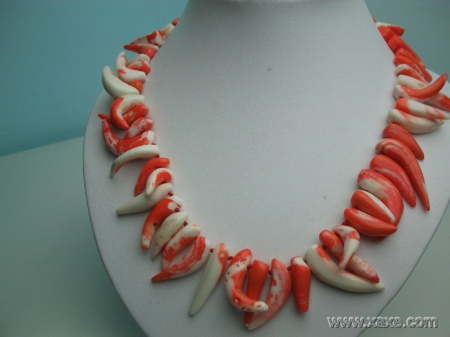 18"" big pink-white elephant tooth coral necklace