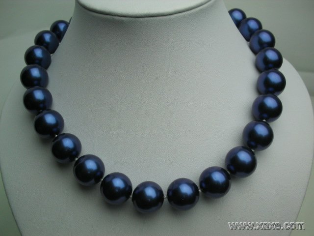 Huge 17"" 16mm blue seashell pearl necklace