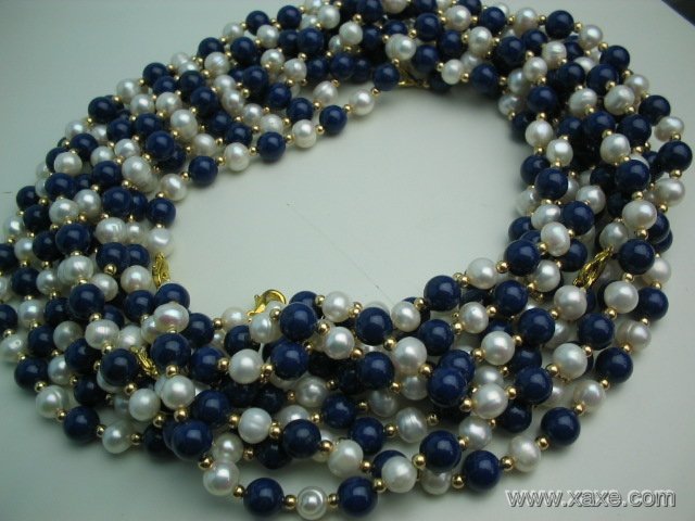 wholesale 10 pcs white pearl blue lapis necklace