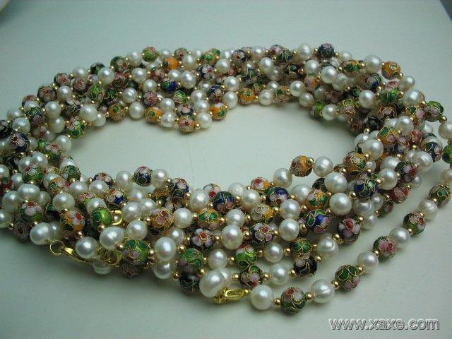 wholesale 10 pcs white pearl cloisonne bead necklace
