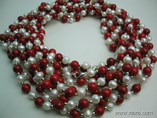 wholesale 10 pcs white pearl red lapis necklace