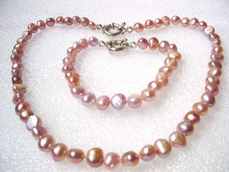 16''/ 7.5'' PURPLE BAROQUE FW PEARL NECKLACE BRACELET S925