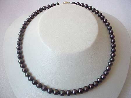 17'' 7-8MM ROUND BLACK FW PEARL NECKLACE S925
