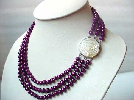 17-19'' 3-ROW MAUVE FW PEARL NECKLACE SHELL