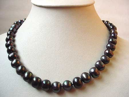 17.5'' 11-12MM BLACK FRESHWATER PEARL NECKLACE S925