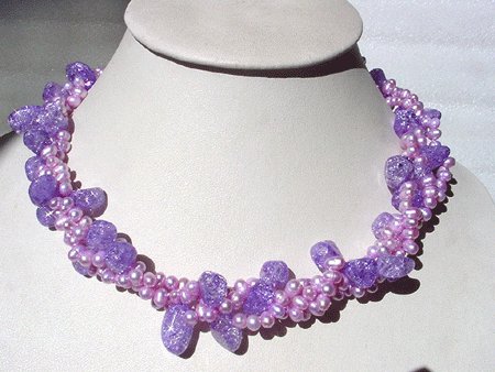 18'' 3-STR PINK FW PEARL POPCORN CRYSTAL NECKLACE