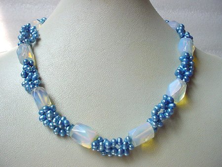 18'' BLUE FW PEARL & MOONSTONE NECKLACE