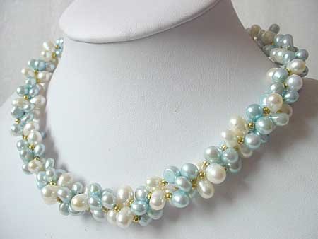 19.5'' 3-STR WHITE & BLUE FW PEARL NECKLACE