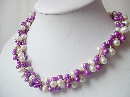 20'' 3-STR WHITE & PURPLE FW PEARL NECKLACE