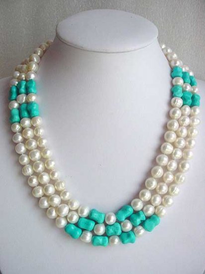 20-22'' 10-11MM FW PEARL TURQUOISE NECKLACE SHELL CLASP