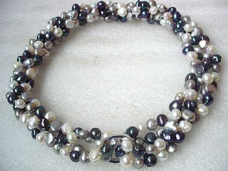 36 2-STR 3-COL BAROQUE FW PEARL NECKLACE S925