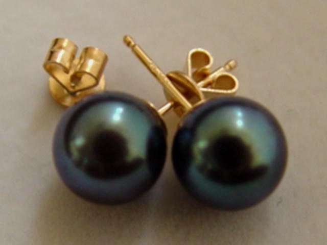 8mm DIAMOND BLUE AKOYA PEARL CLASSIC STUD EARRINGS