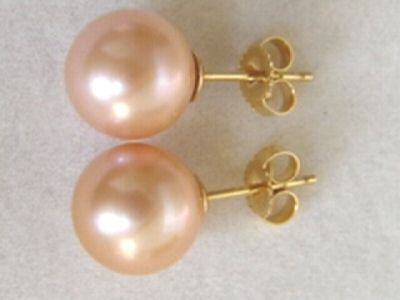 9mm NATURAL PINK CULTURED PEARL STUD EARRINGS