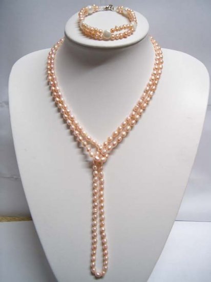 47"" natural FW pearl Necklace & bracelet