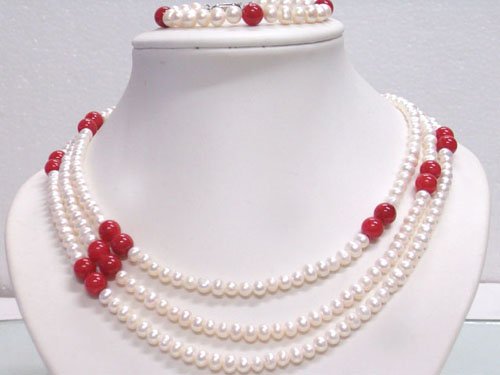 19'' Elegant white FW pearl balas Necklace bracelet