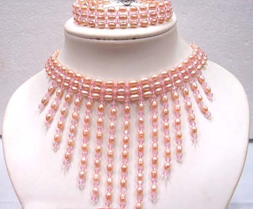 Grade AAA Genuine Choker Pink freshwater pearl Necklace