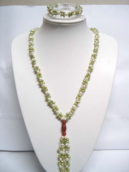 White And Green FW pearl & Carnelian Necklace Bracelet