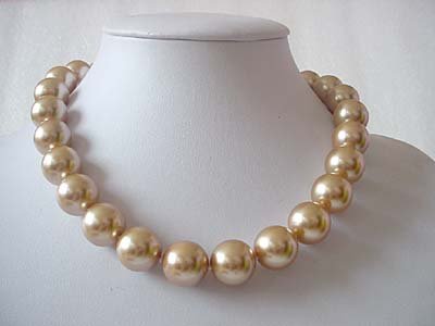 Big! 16mm Light champagne seashell pearl necklace