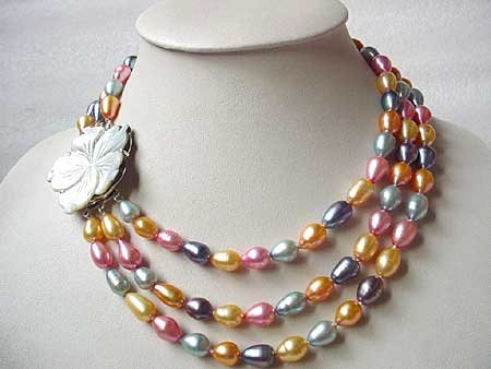 COLORFUL FW PEARL NECKLACE WITH 2-PAIR EARRING