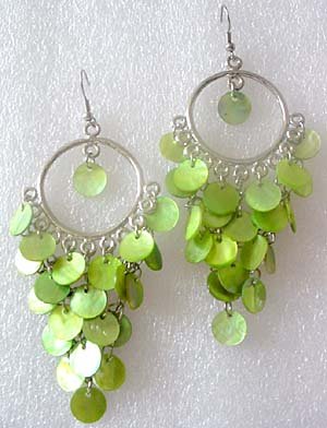 Green shell beads 12mm fashion earrings Chandelier
