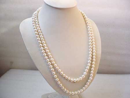 LONG 50'' 7-8MM WHITE FRESHWATER PEARL NECKLACE