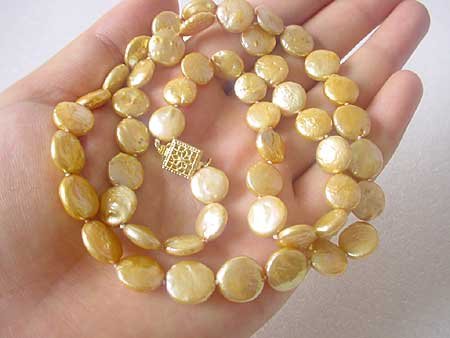 LONG! 24'' CHAMPAGNE COIN PEARL NECKLACE