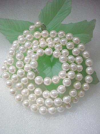 LONG! 35'' 8MM White seashell pearl NECKLACE