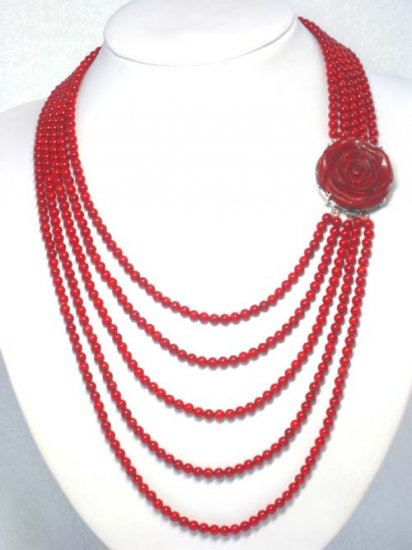 CORAL BEADS GREAT HANDWORK CARVED FLOWER NECKLACE