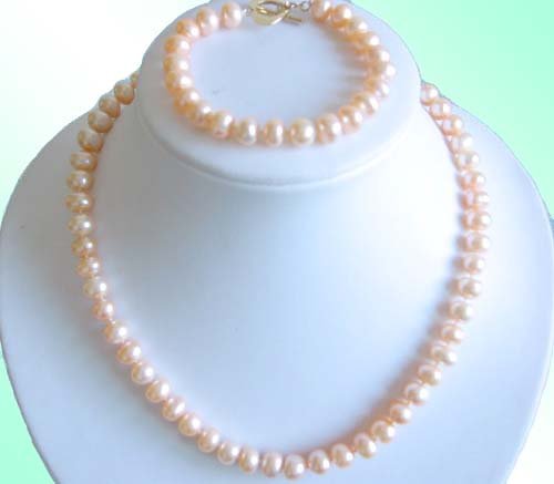 PINK 8-9MM FRESHWATER PEARL NECKLACE & BRACELET SETS