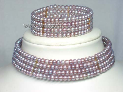 4row freshwater pearl necklace chain bracelet