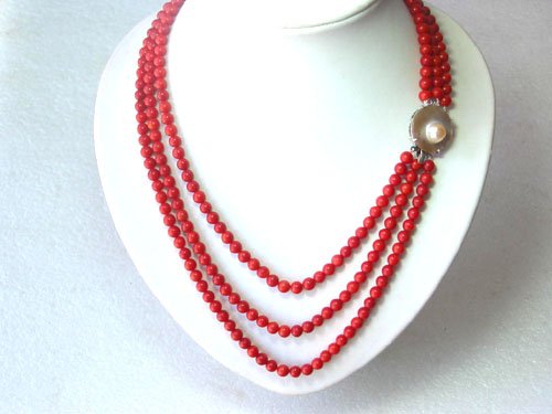 Natural coral and mabe shell clasp necklace