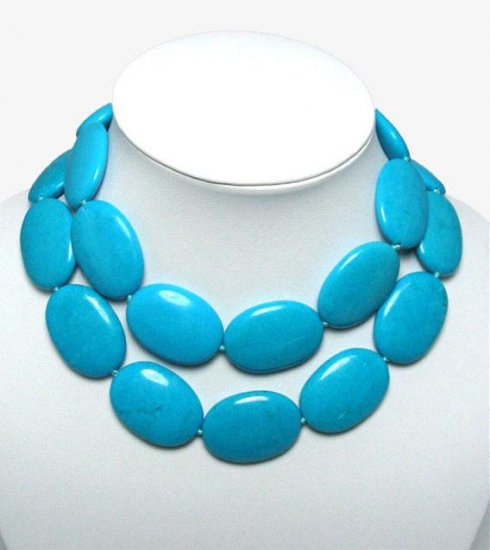 35'' huge blue turquoise bead necklace