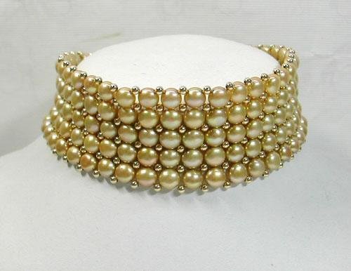 5 strand champagne pearl necklace choker
