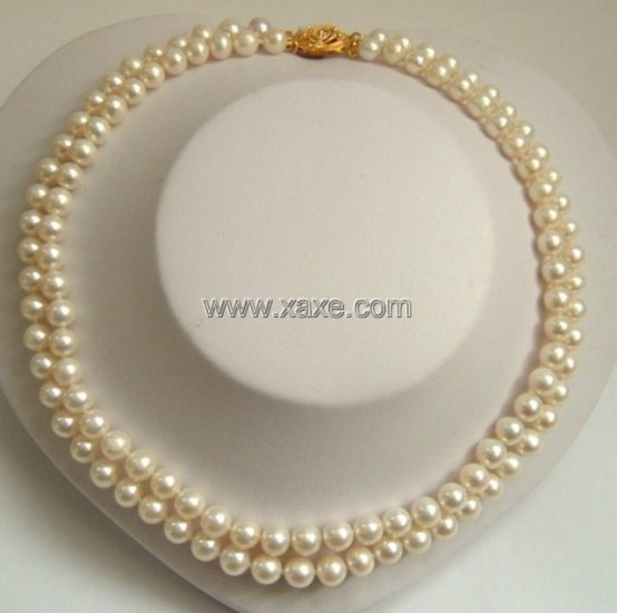 2 strands Real white freshwater pearls necklace