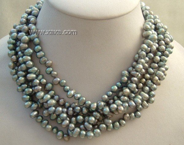 6 Strands 17"" black pearl necklace