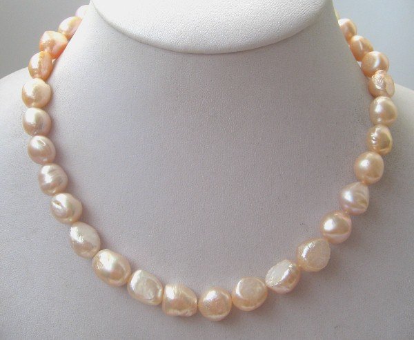 16"" baroque pink freshwater pearl necklace heart clasp