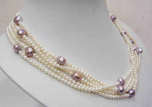 18'' 5 row white & purple fresh water pearl necklace