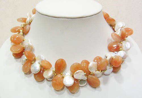 17'' white fresh water pearl & agate necklace