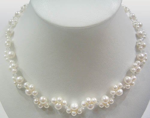 16'' white freshwater pearl & crystal necklace