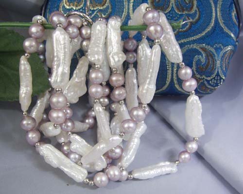 50'' white biwa freshwater pearl necklace