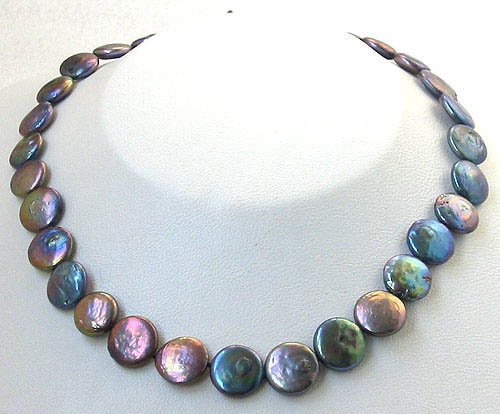 17'' coin shape black freshwater pearl necklace