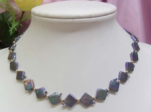 17'' Black diamond shape Freshwater Pearl Necklace