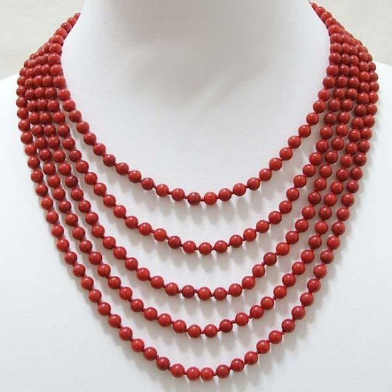 5 Strand red coral bead necklace