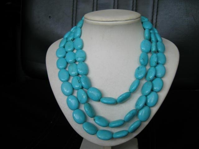 3 strand blue turquoise bead necklace