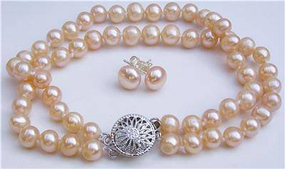 7mm Genuine Pink Pearl Bracelet Earring Set