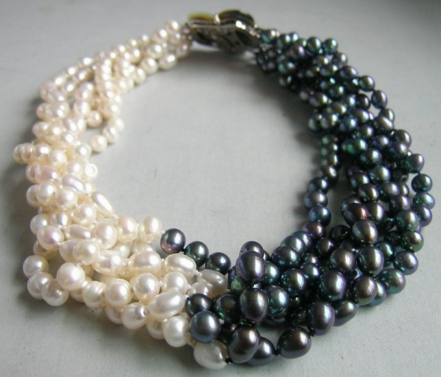 17"" white black freshwater pearl necklace shell clasp