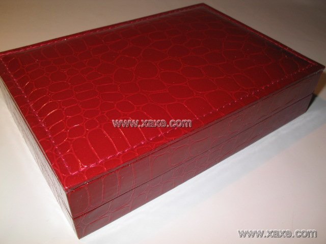 big red leatheroid jewelry box for set